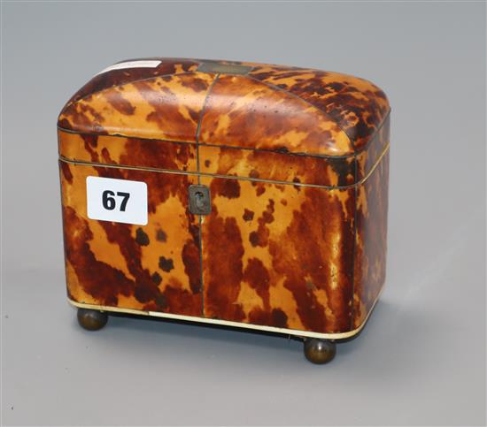 A Regency blond tortoiseshell tea caddy height 14cm